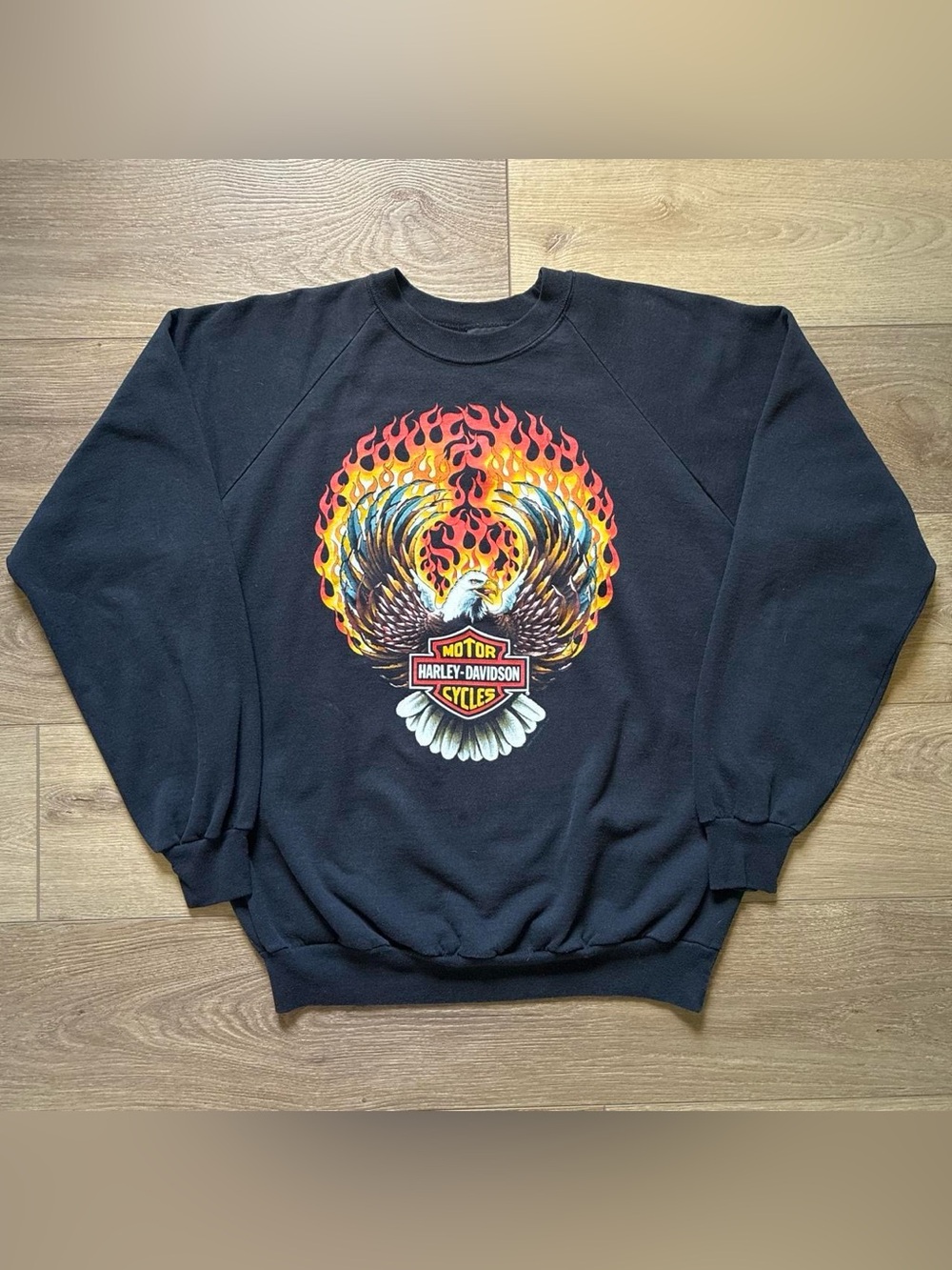 1990 Harley Davidson Flaming Eagle black crewneck sweatshirt